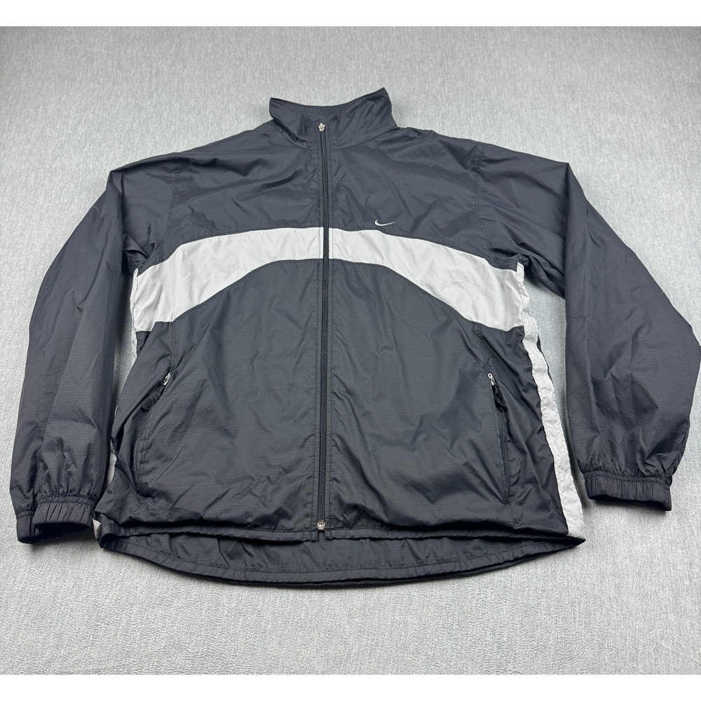Vintage Nike Jacket Mens XL Black Full Zip Windbreaker Ripstop Training Y2K